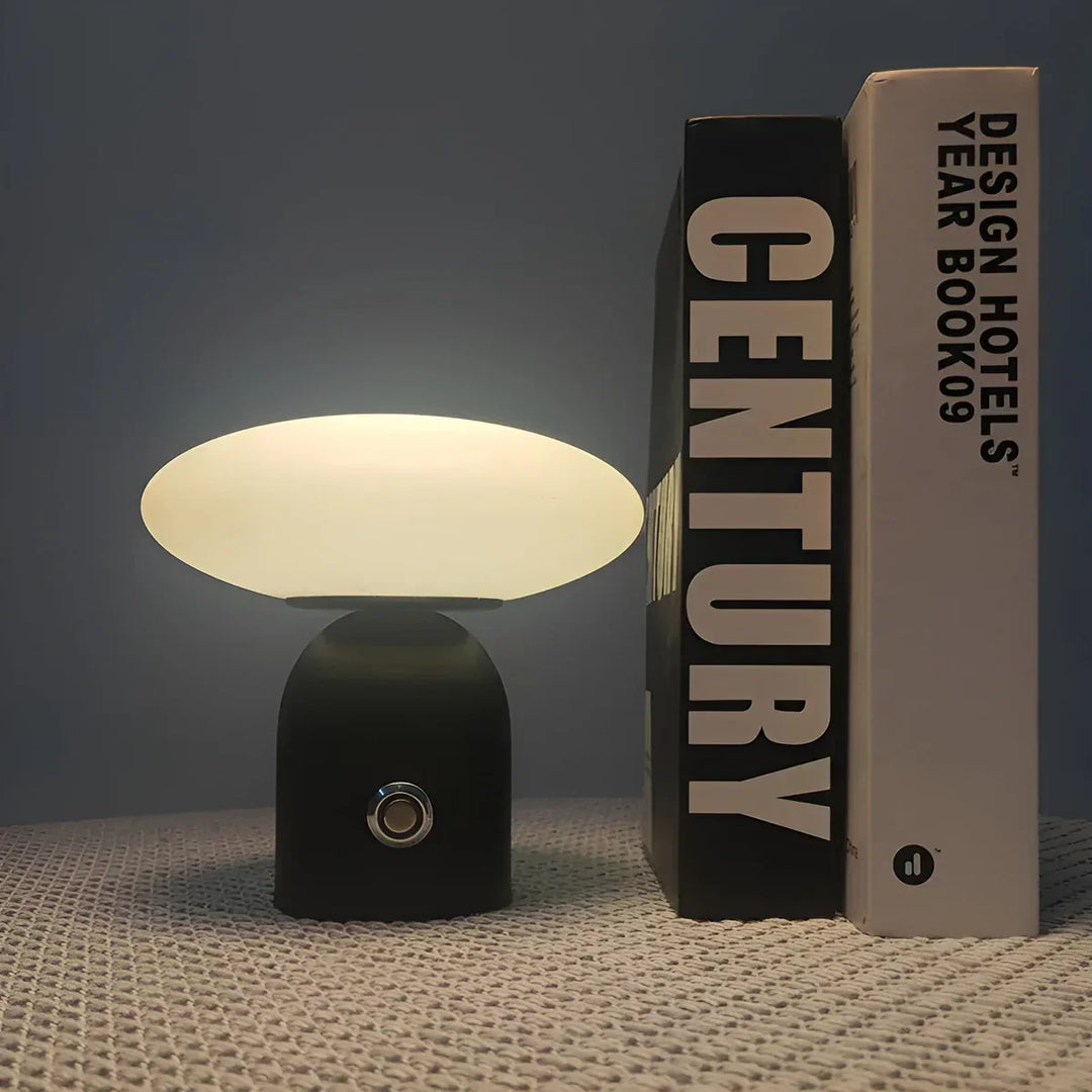 NordicGlow tafellamp: zwarte Scandinavische paddenstoellamp met touch, creëert sfeerlicht in elk interieur.