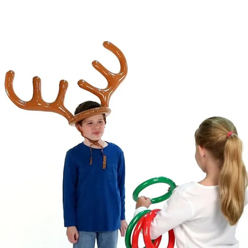 Feestelijk opblaasbaar rendier ringwerpspel, perfect als kerstcadeau of voor een gezellig familiefeest.