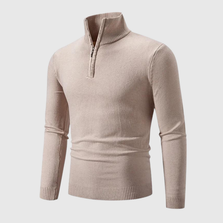Heren geribbelde pullover met halve rits en stand-kraag. Stijlvolle warme slim fit trui voor herfst & winter.