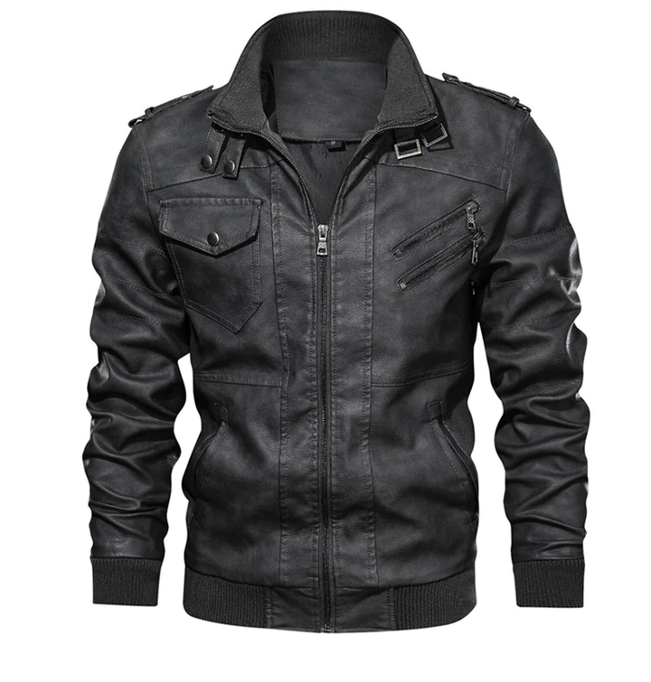 Modieuze heren motorjas: stijlvolle zwarte biker jas, comfortabel met afneembare capuchon.