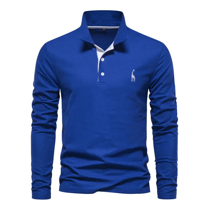 Warme heren polo met lange mouwen, essentieel voor herfst en winter. Comfortabele V-hals met knoopsluiting.