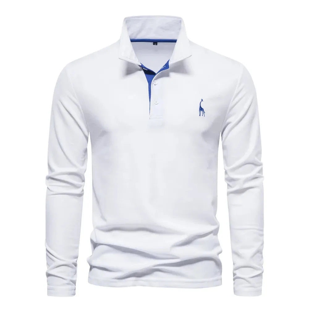 Casual heren polo met lange mouwen, perfect voor herfst/winter. V-hals design maakt het smart casual en veelzijdig.