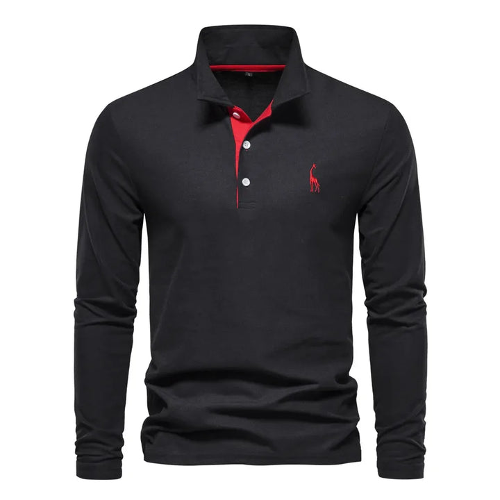Heren polo met lange mouwen, comfortabel en stijlvol, met moderne V-hals en knoopsluiting. Ideaal voor smart casual.