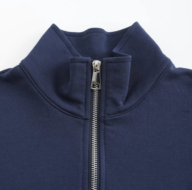 Stijlvol blauw heren ritsvest, geschikt voor elk seizoen: lente, zomer, herfst en winter.