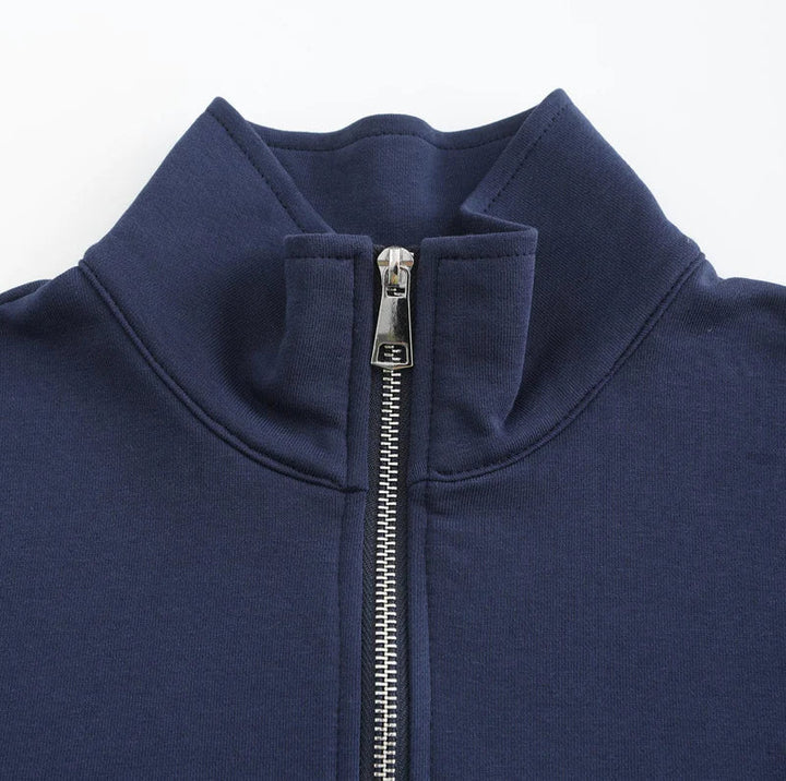 Stijlvol blauw heren ritsvest, geschikt voor elk seizoen: lente, zomer, herfst en winter.
