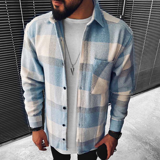 Stijlvol lichtblauw heren overshirt, ook in grote maten verkrijgbaar, perfecte casual bovenkleding.