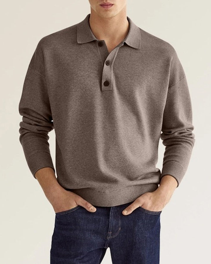 Stijlvolle herenpolo sweater met lange mouwen en knoopsluiting, perfect voor een smart casual outfit of dagelijkse kleding.
