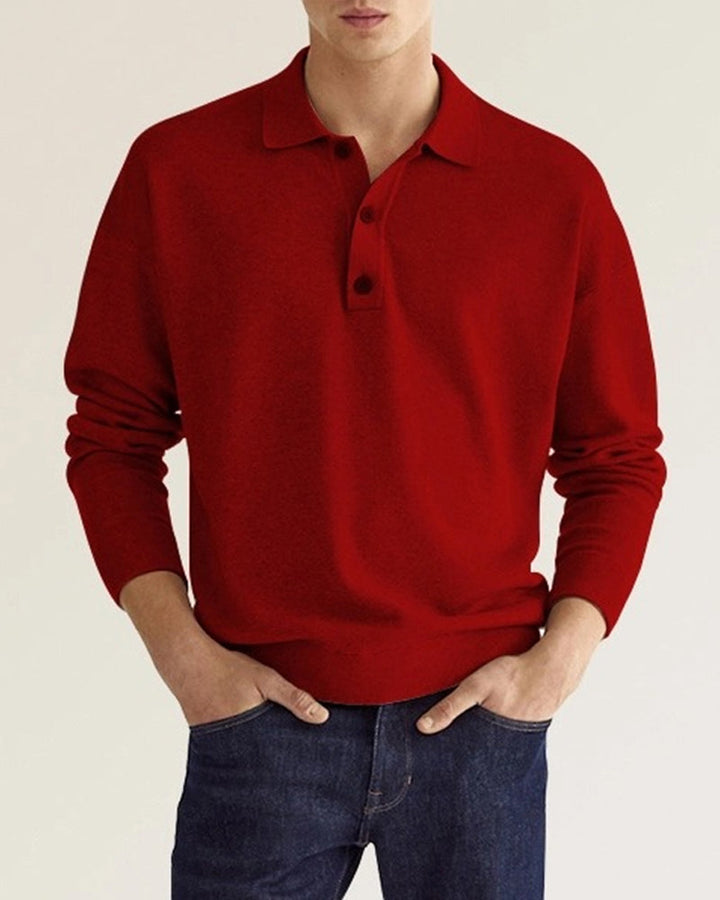 Veelzijdige herenpolo met lange mouwen, effen design. Geschikt als polo sweater voor lente, zomer en herfst outfits.
