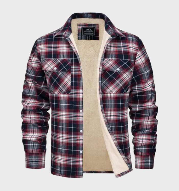 Man draagt casual vintage flannel herenjack, ideaal overshirt voor buitenactiviteiten en herfst.