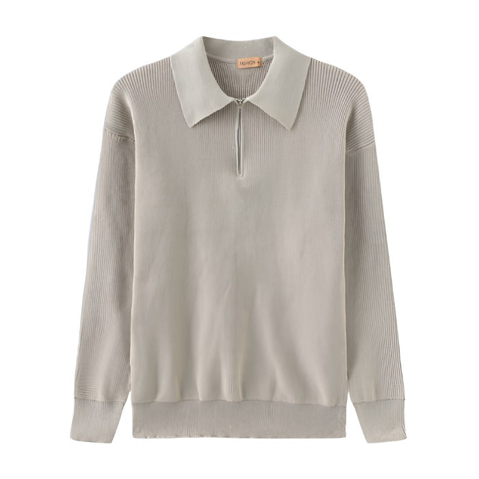 Modieuze heren trui met halve rits, combineert goed met jeans en casual outfits.