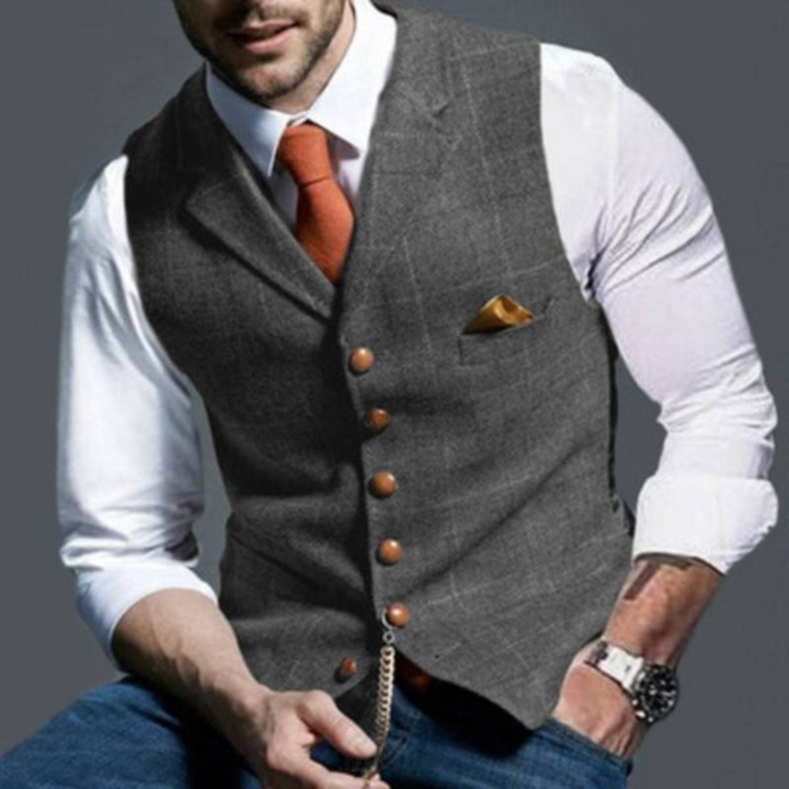Elegant heren waistcoat met subtiel ruitpatroon, een stijlvolle aanvulling op elke herenmode outfit.