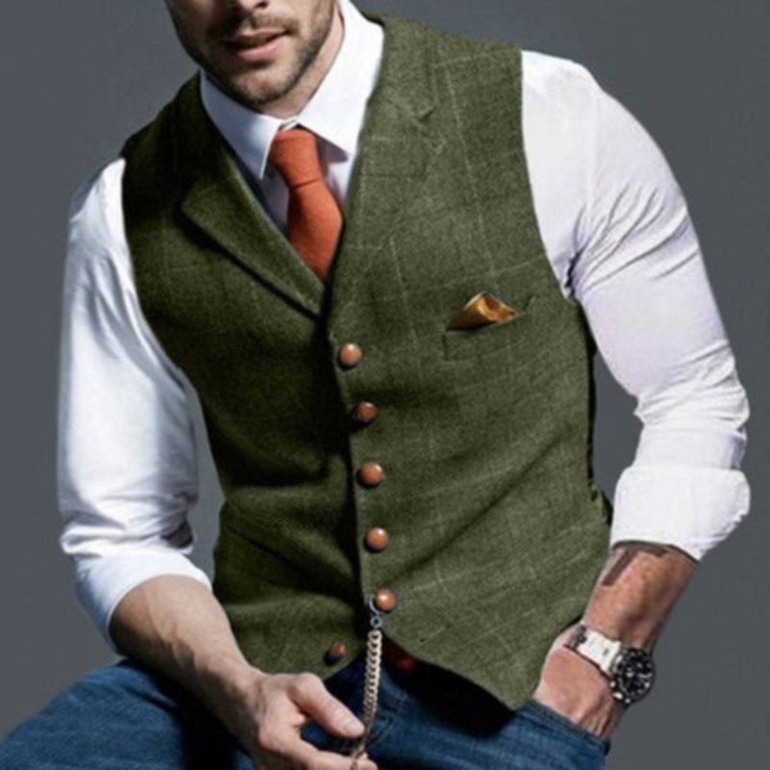 Casual heren gilet met ruitpatroon, stijlvol te combineren voor een smart casual of alledaagse look.