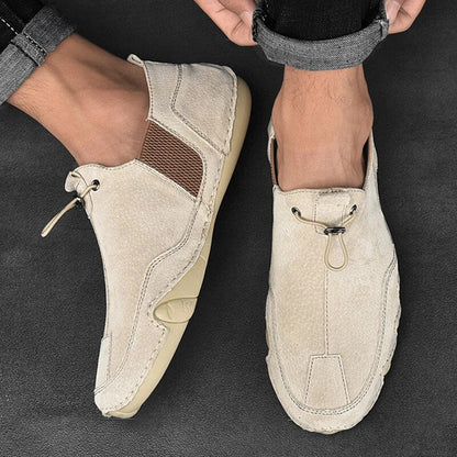 "Jasper leren heren loafers, luxe echt leer, stijlvolle casual slip-on, lichtgrijs, comfortabele pasvorm"