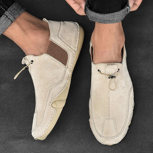 "Jasper leren heren loafers, luxe echt leer, stijlvolle casual slip-on, lichtgrijs, comfortabele pasvorm"