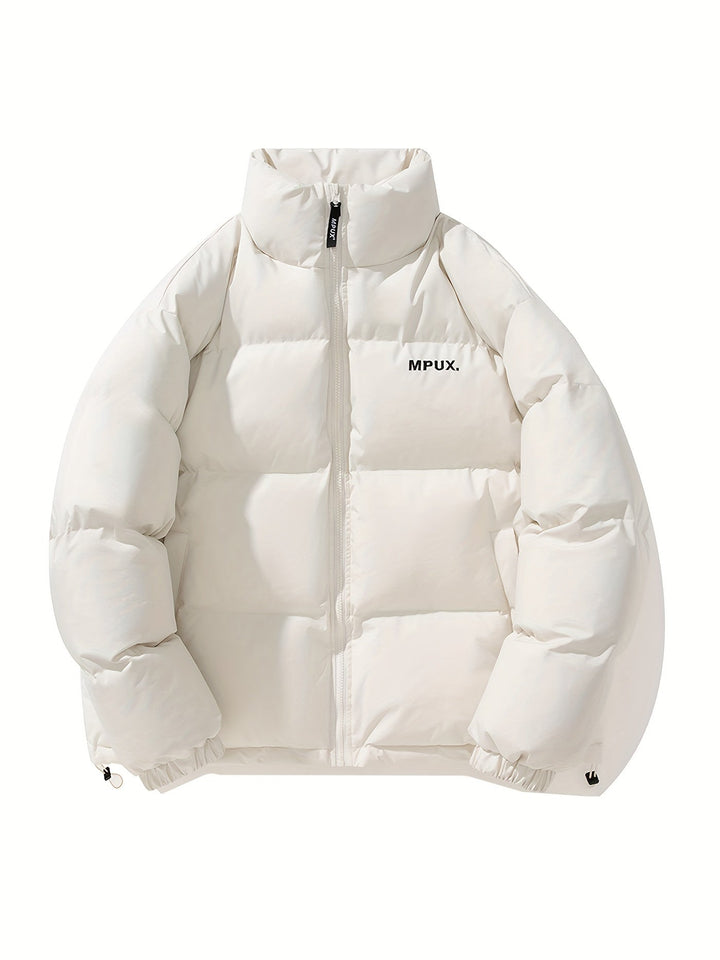 Robuuste heren winterjas, heuplang model. Winddicht pufferjack met warme voering en opstaande kraag voor comfort.