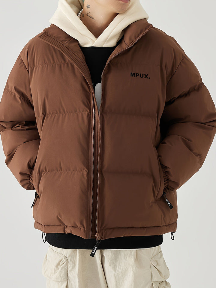 Warme heren winterjas, winddicht pufferjack. Praktische opstaande kraag en comfortabel voor zowel casual als outdoor.