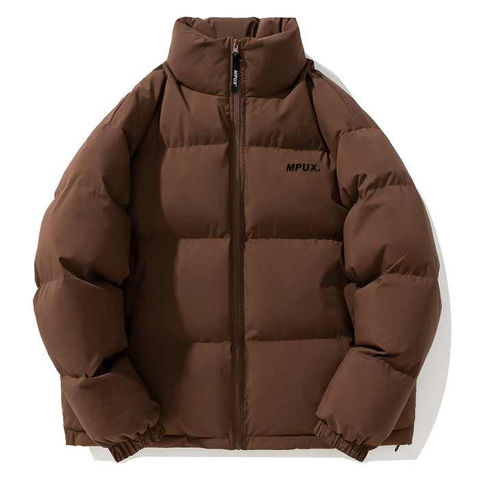Duurzame heren winterjas, winddicht pufferjack. Ideaal voor koude dagen met warme voering en beschermende opstaande kraag.