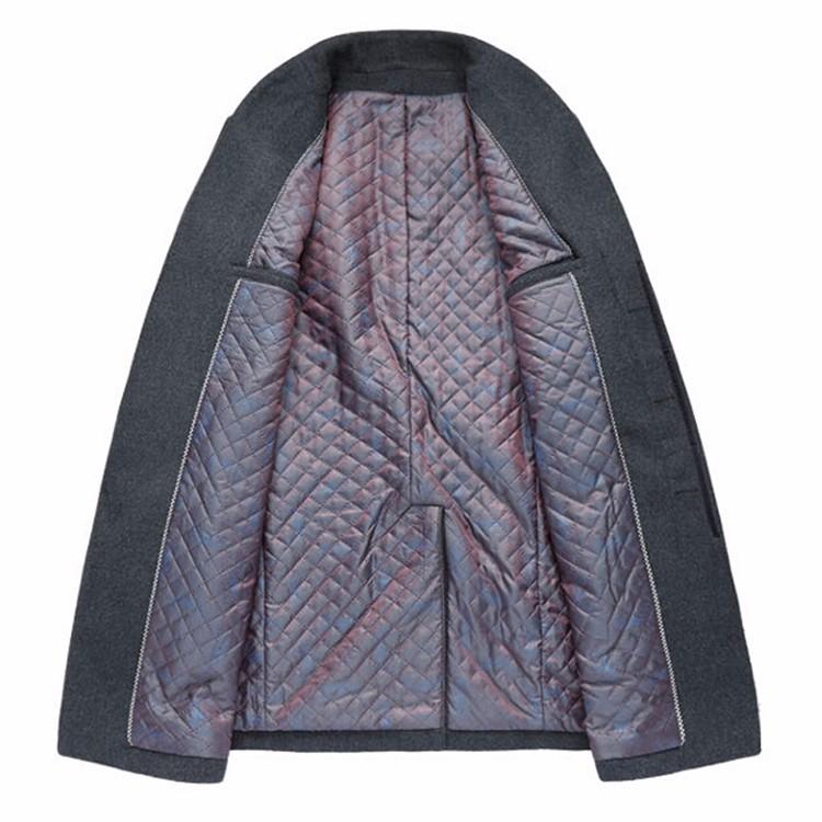 Warme wollen lange heren winterjas, klassieke bovenkleding voor koud weer.