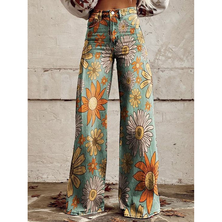 Casual dames wijde pijpen broek met trendy print of effen kleur. Comfortabele zomerbroek van stretch polyester.