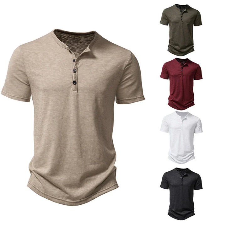 Heren Henley T-shirt met kraag, een essentieel modieus kledingstuk dat comfort en veelzijdigheid biedt voor elke man.