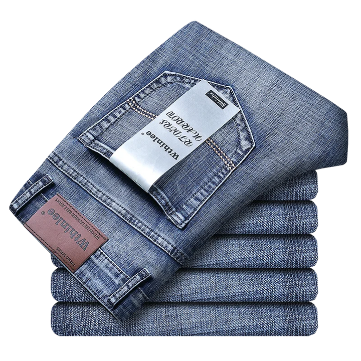 Klassieke blauwe rechte herenjeans. Tijdloze straight-leg spijkerbroek voor casual en comfortabele herenmode.