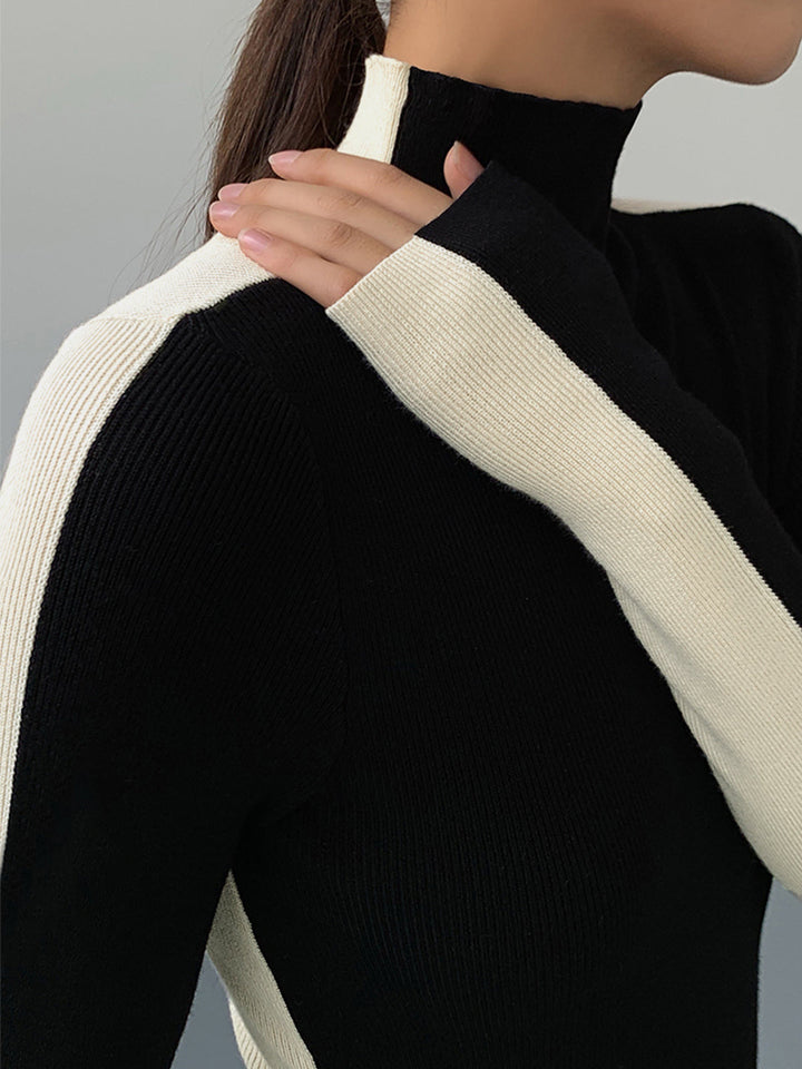 Comfortabele dames gebreide trui met hoge kraag, lange mouwen en getailleerd ribpatroon voor casual chic.