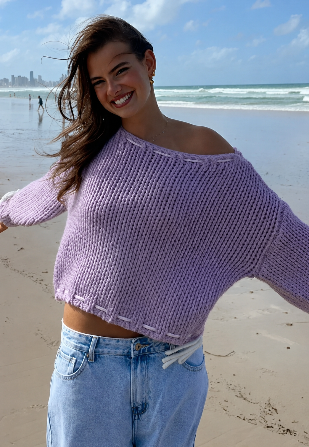 Trendy dames top: boothals trui met elegante strikdetails aan de halslijn. Geschikt voor casual en chic.