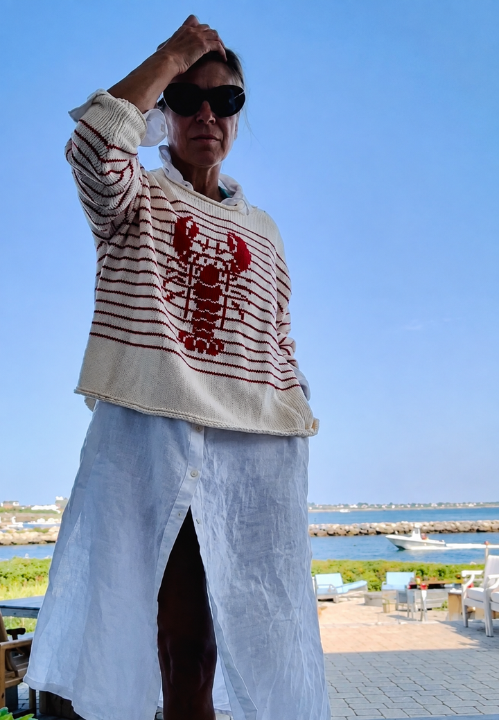 Casual dames trui met ronde hals, lange mouwen en trendy kreeft strepen; uniek design damesmode.