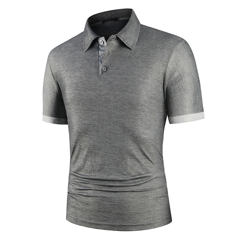 Hoogwaardige herenpoloshirt met korte mouwen, ademend materiaal voor warme zomerdagen.