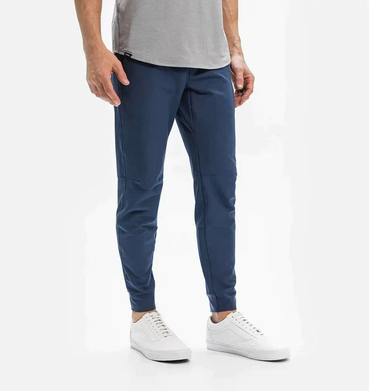 Heren slimfit winter stretch chino broek in donkerblauw katoen, comfortabel en casual.