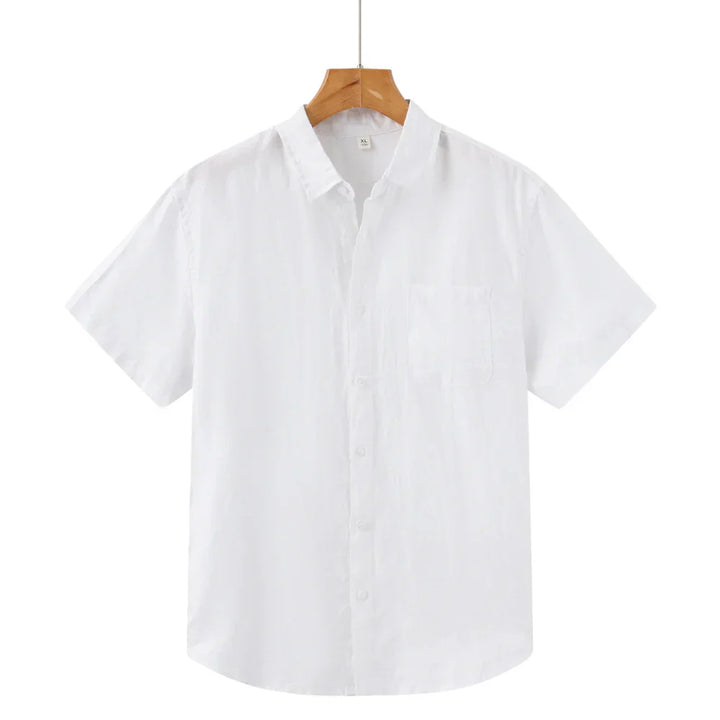 Casual elegant heren linnen overhemd, korte mouwen, relaxte pasvorm. Perfect voor zomer en strand.