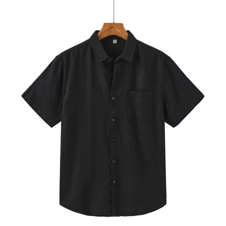 Heren overhemd korte mouwen, linnen, relaxte pasvorm. Essentieel zomershirt voor casual elegante stijl.