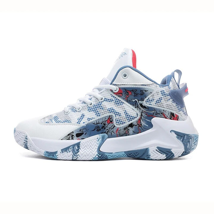 Stijlvolle heren basketbalschoenen in blauw met zwart, ideaal als sportschoenen voor veld en atletiek. Maat 36-46.