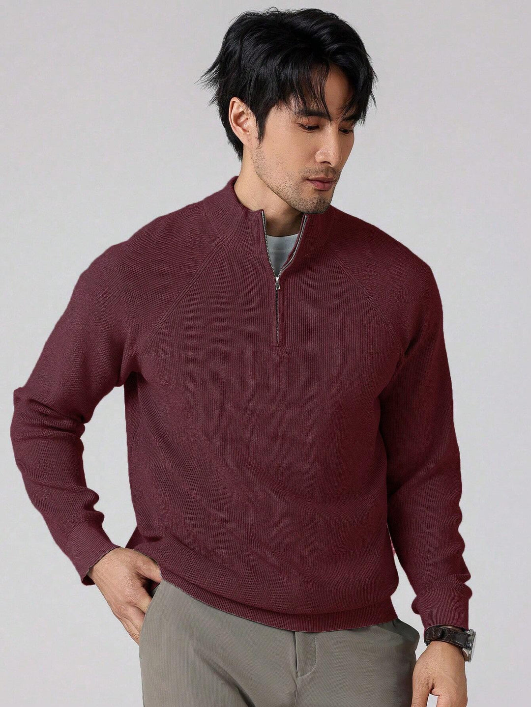 Heren trui met rits, lange mouw en gebreide structuur, een must-have voor uw garderobe.