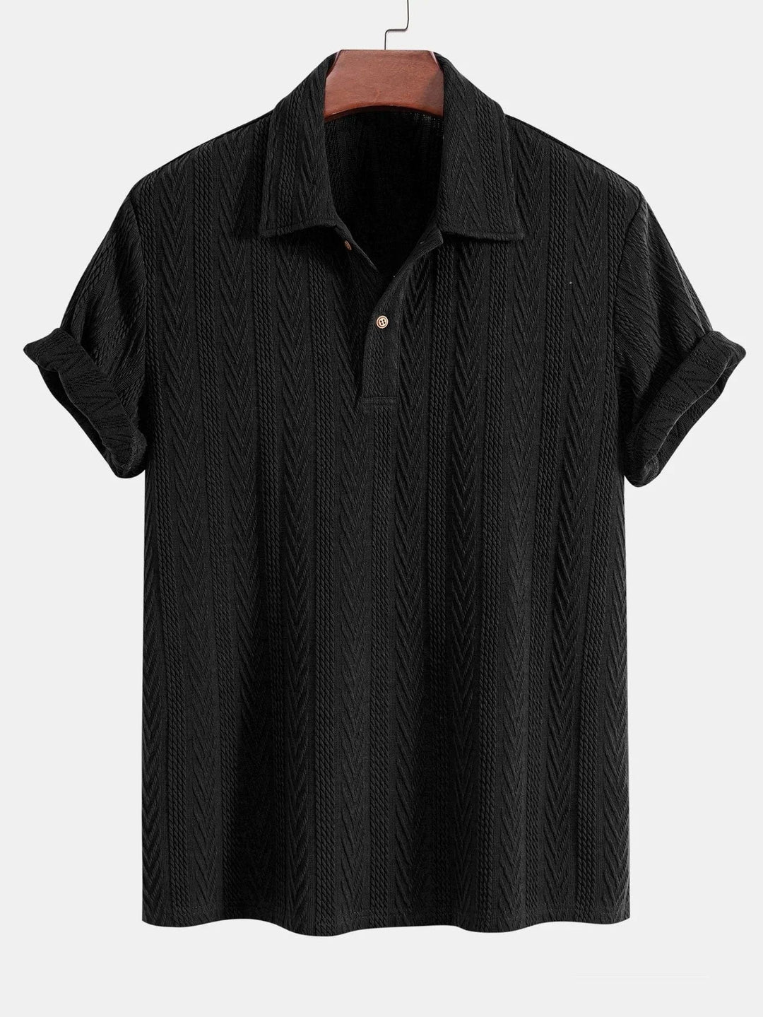 Donkergroene jacquard herenpolo, ademend en comfortabel. Stijlvolle polo voor casual kleding.