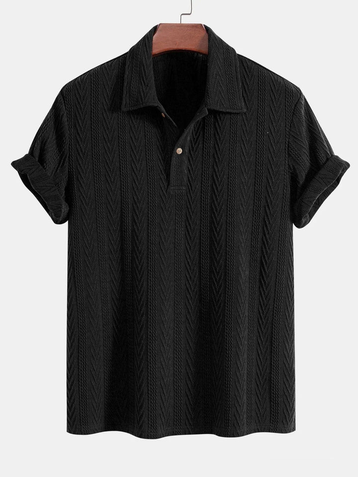 Donkergroene jacquard herenpolo, ademend en comfortabel. Stijlvolle polo voor casual kleding.
