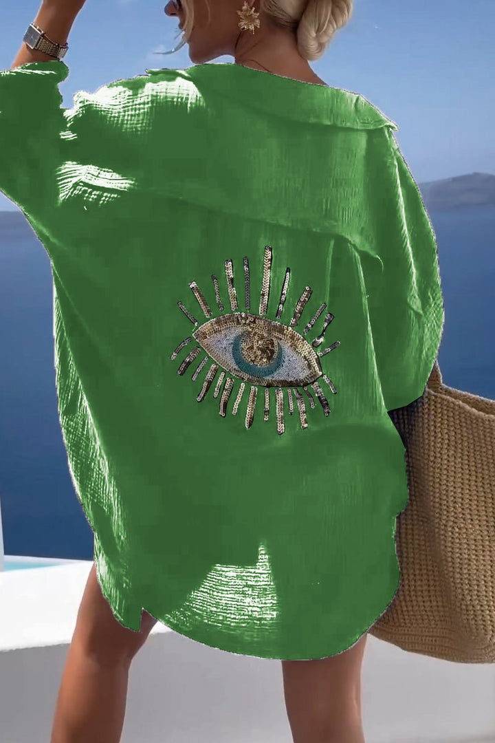 Zomerse damesblouse met lange mouwen en losse pasvorm, comfortabele en elegante vrijetijdskleding.