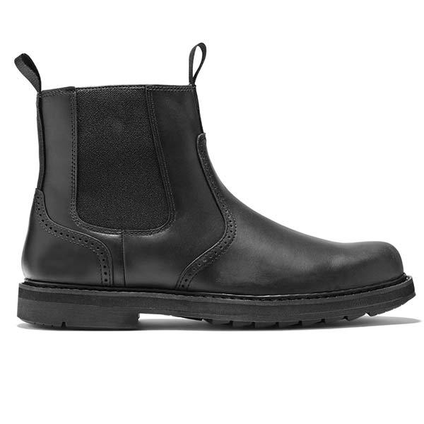 Heren draagt zwarte James Chelsea boots, veelzijdige en comfortabele enkellaarzen, ideaal voor herfst mode.