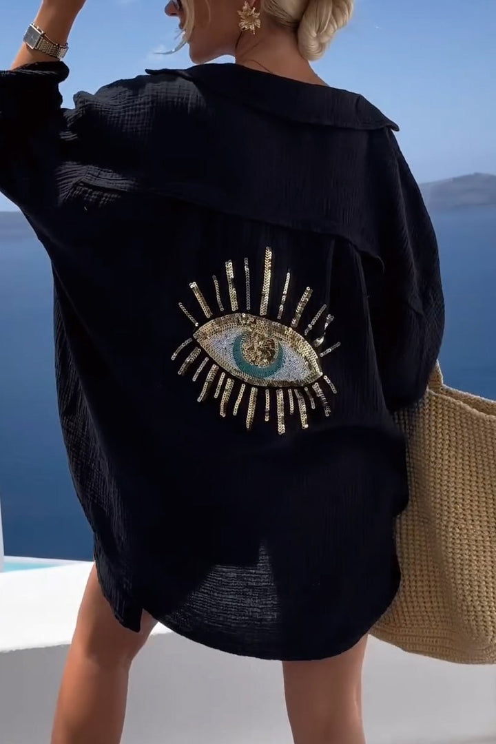 Lichtgewicht damesblouse voor de zomer, lange mouwen, losse pasvorm, ideaal voor vakantie.