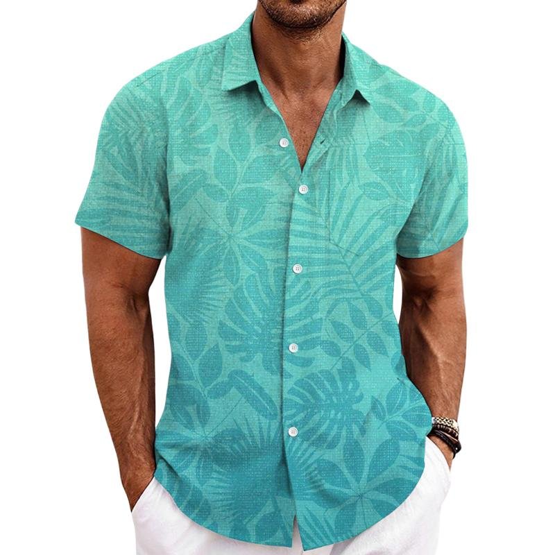 Detail van een Cedano tropisch Hawaii overhemd. Korte mouwen, levendig patroon perfect voor warme zomerdagen en casual events.
