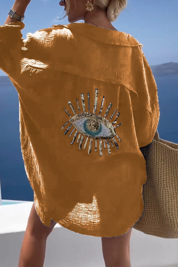 Veelzijdige damesblouse met lange mouwen, losse pasvorm, geschikt voor zomer, strand & vrijetijd.