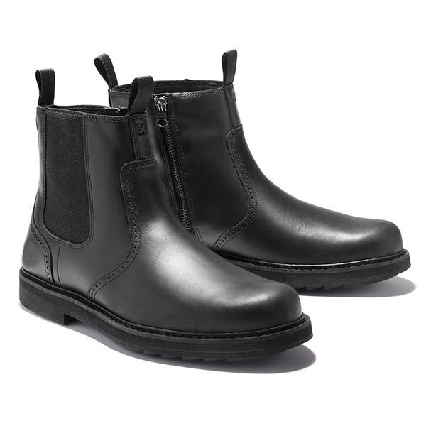 Luxe textuur van de zwarte James heren Chelsea boots, premium enkellaarzen voor een modieuze look.