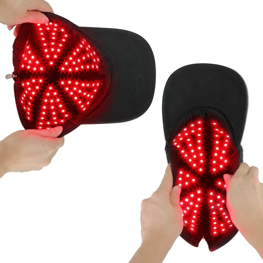Close-up HairGlow Pro roodlicht LED's; effectieve hoofdhuid therapie en haaruitval preventie.