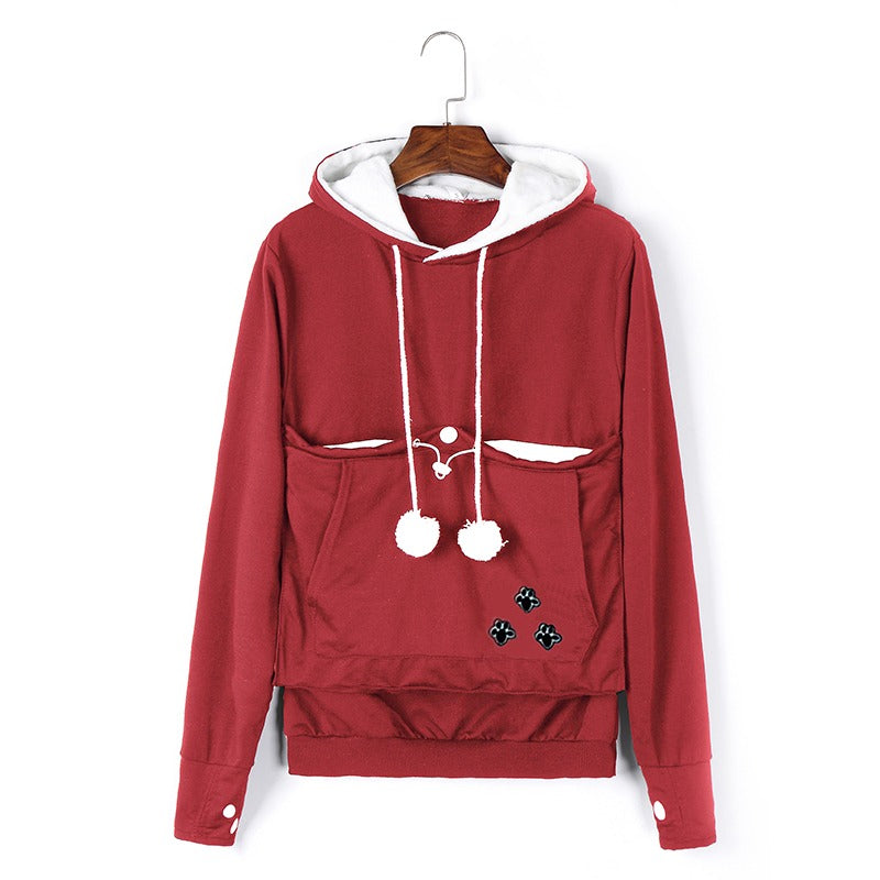 Knusse CozyPurr hoodie met kattenzak, perfect voor dierenliefhebbers die hun huisdier warm en dichtbij willen.
