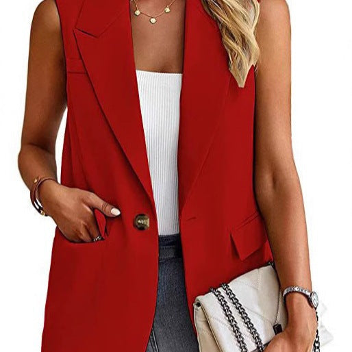 Dames mouwloze blazer blouse, elegant en veelzijdig. Perfect voor zakelijk of casual chic.