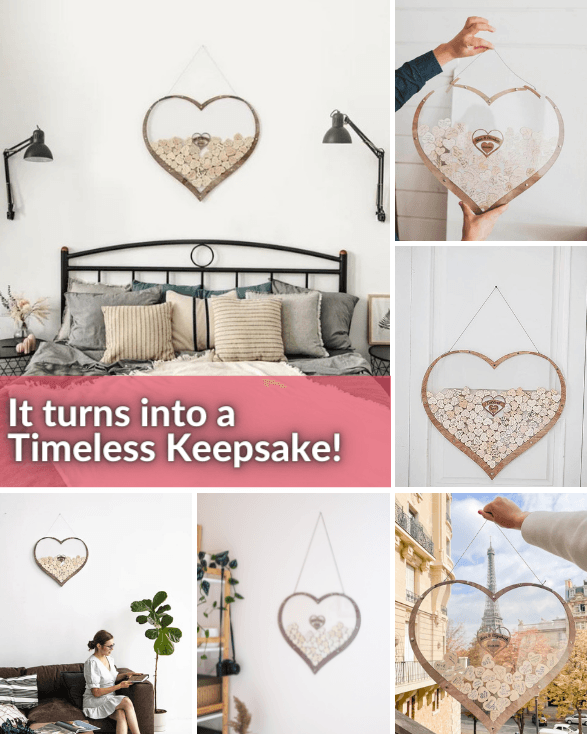Hartvormig houten herinneringsboek, ideaal cadeau en decoratie om onvergetelijke momenten en gastenberichten te koesteren.