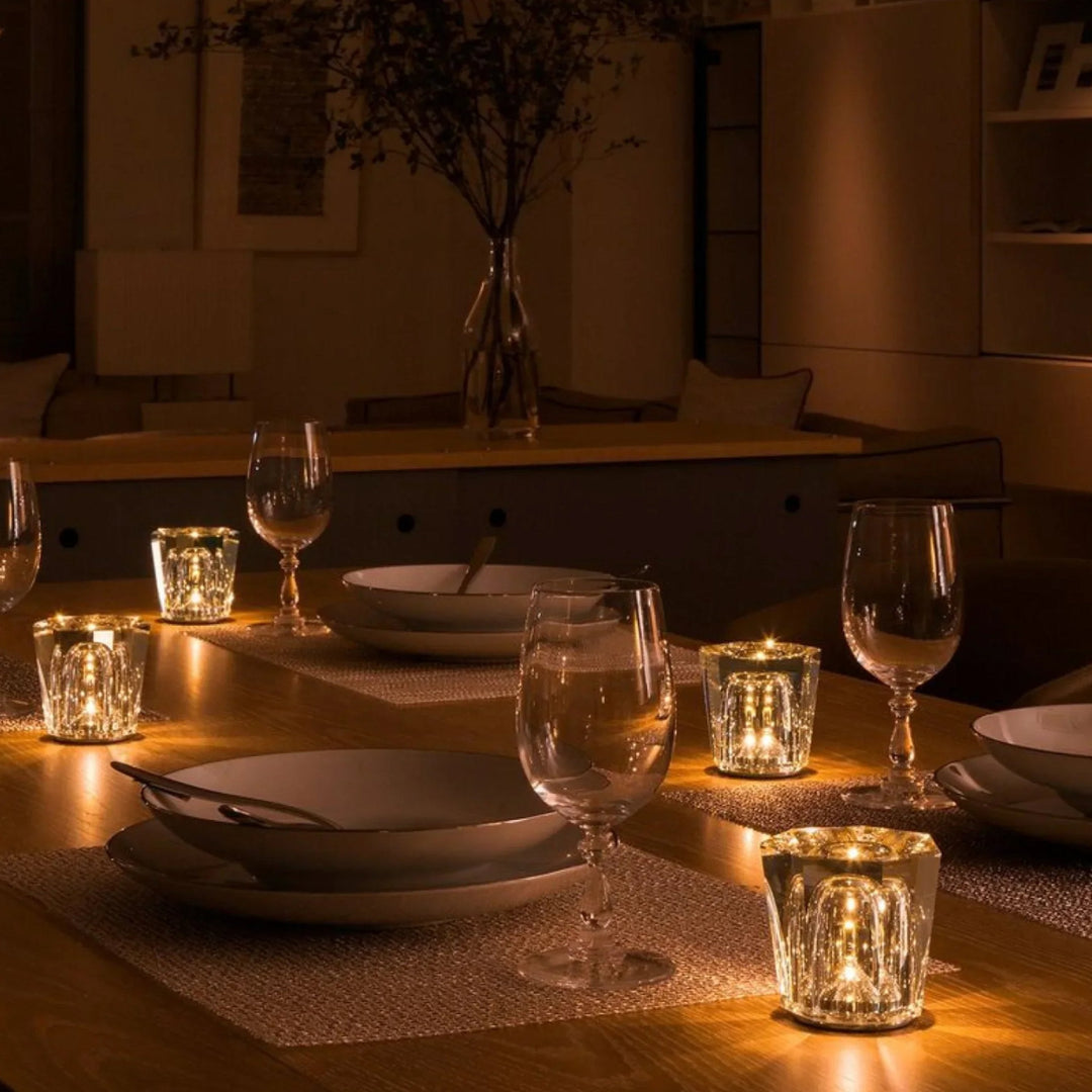 Draadloze diamant design LED tafellamp, kristal look, ideaal als sfeerverlichting.