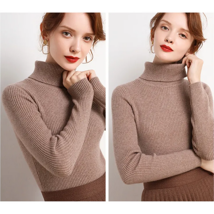 Dames trui, kasjmierlook, lange mouwen, slim fit, combineert warmte en elegantie.