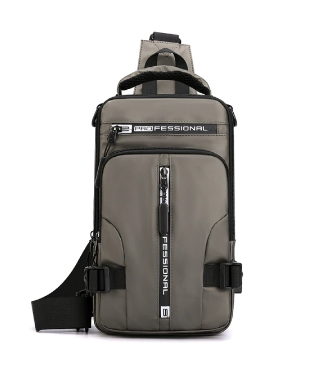 Stijlvolle heren crossbody schoudertas in nylon, waterbestendig, met handige ritszakken en USB aansluiting.