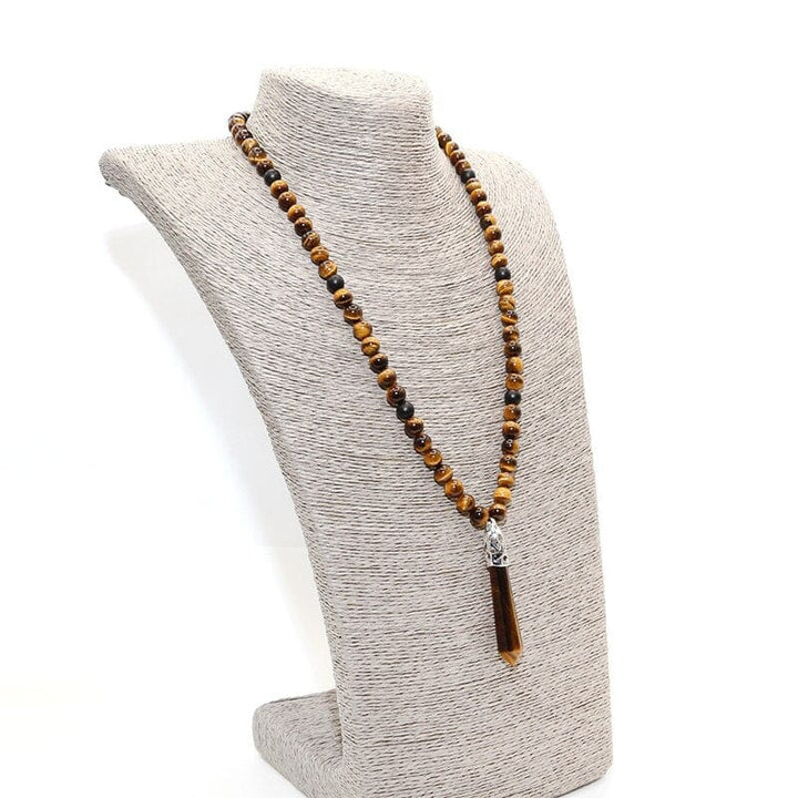 Boho stijl Onyx Mala Halsketting Selene. Deze donkere edelsteen ketting brengt rust en spirituele kracht.